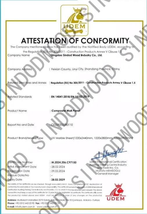 pvc marble sheet certificate